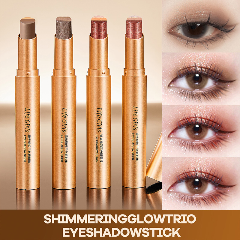Bastão de Sombra de Olho 3 Cores O'CHEAL, Degradê Fino com Glitter, Fácil para Iniciantes, Ilumina, Maquiagem Duradoura
