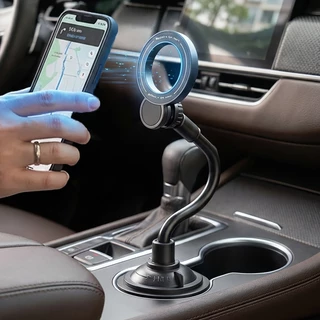 Suporte magnético de pescoço de ganso ajustável para carro com base expansível, suporte de celular 360°