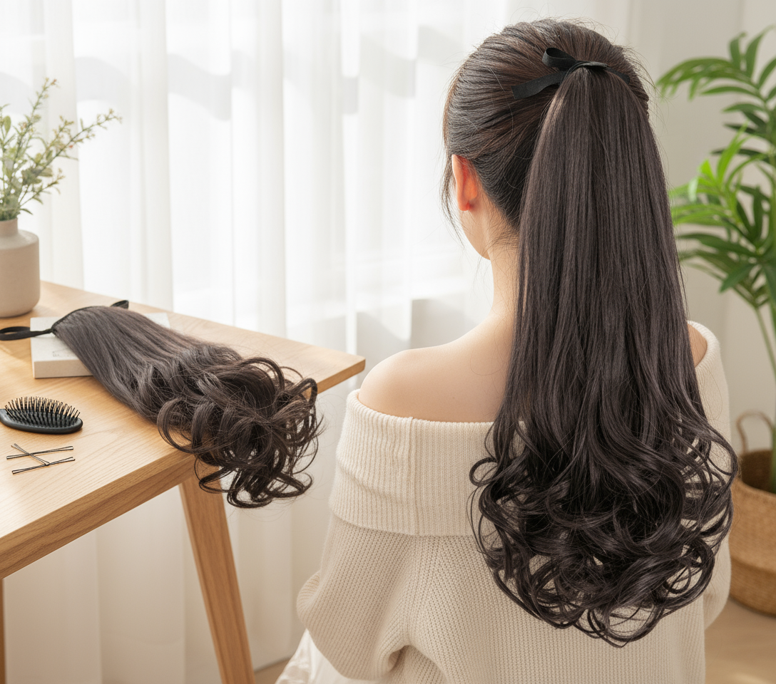 Peruca de rabo de cavalo curto bob - Extensão de cabelo ondulado com ...