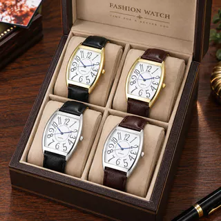 Relógio Tonneau clássico de quartzo com grande numeração árabe, pulseira preta/marrom, presente para namorado