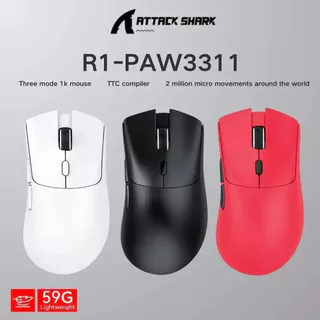Mouse Gamer Leve ATTACK SHARK R1 18000DPI Sensor PAW3311 Bluetooth 2.4G Com Fio Programável Tri-Modo