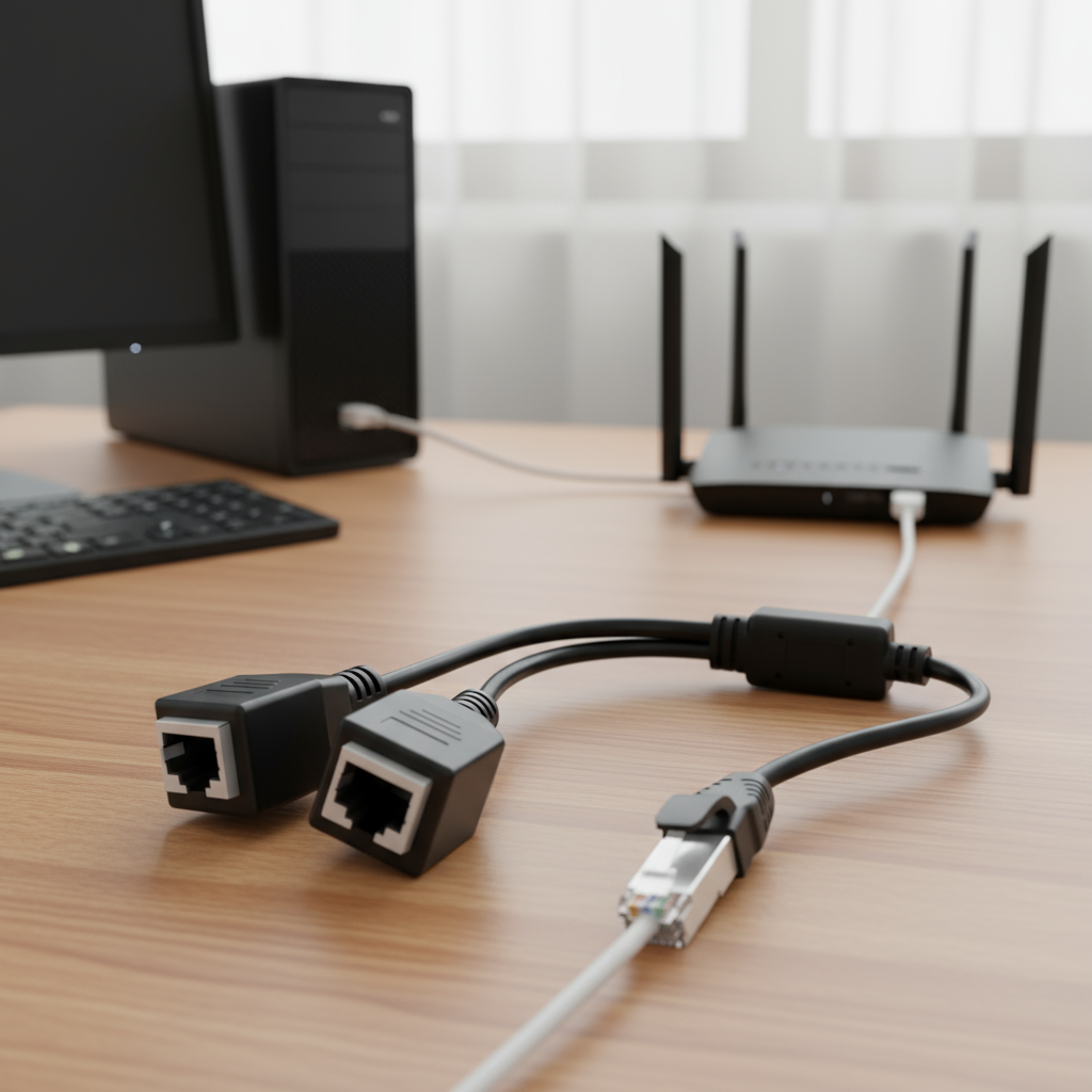 Adaptador Splitter Ethernet RJ45 de 1 a 2 Portas, Cabo RJ45 Macho para ...