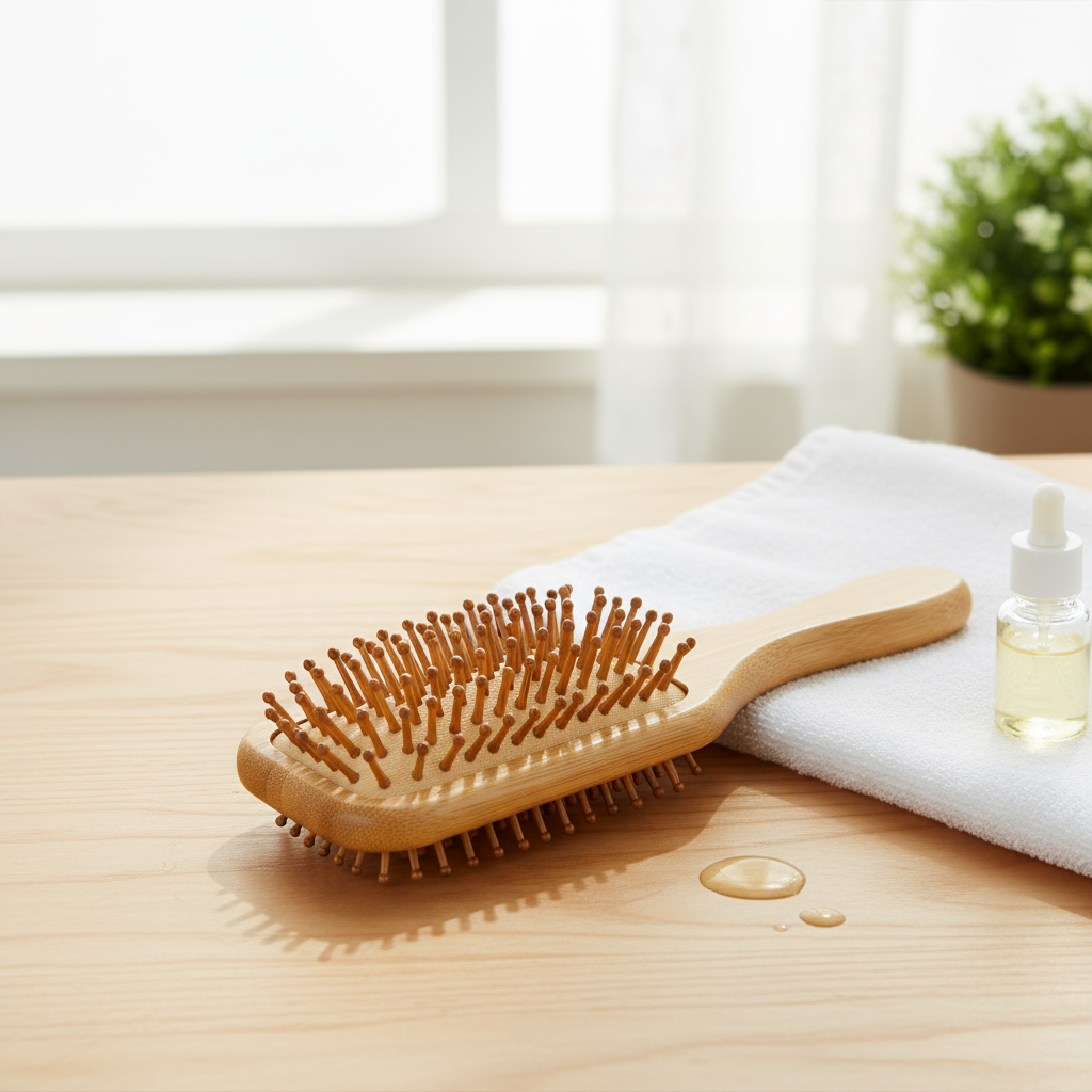 Escova de cabelo ecológica de bambu, antiestática, pente de massagem no ...