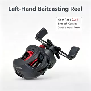 Molinete de isca de mão esquerda de alta velocidade com carretel de metal vermelho, longo alcance, para pesca de black