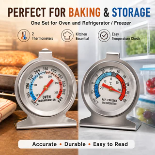 Conjunto de Termômetros para Forno, Geladeira e Freezer com 2 Peças, Display Analógico em Celsius e Fahrenheit, Suporte