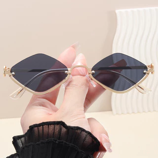 Óculos De Sol Femininos Com Proteção Uv De Losango De Metal