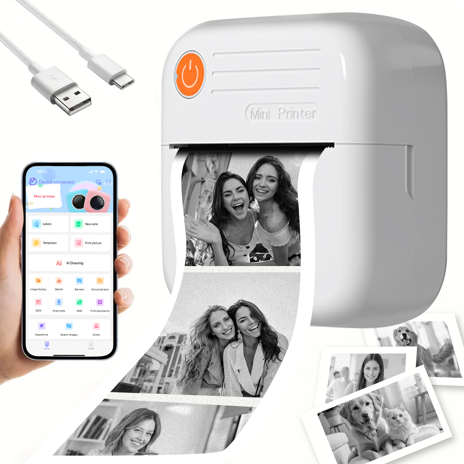 Mini Impressora de Etiquetas Térmicas - Impressora de Fotos Portátil ...