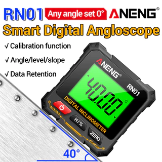 ANENG RN01 Inclinômetro Digital de 4 Lados, Medidor de Ângulo Magnético Forte, Resolução 0,05°, Nível de Inclinação,