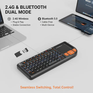 Teclado sem fio MRSVI A8 PLUS com Bluetooth e 2.4GHz, com touchpad – Mini teclado retroiluminado compatível com Android