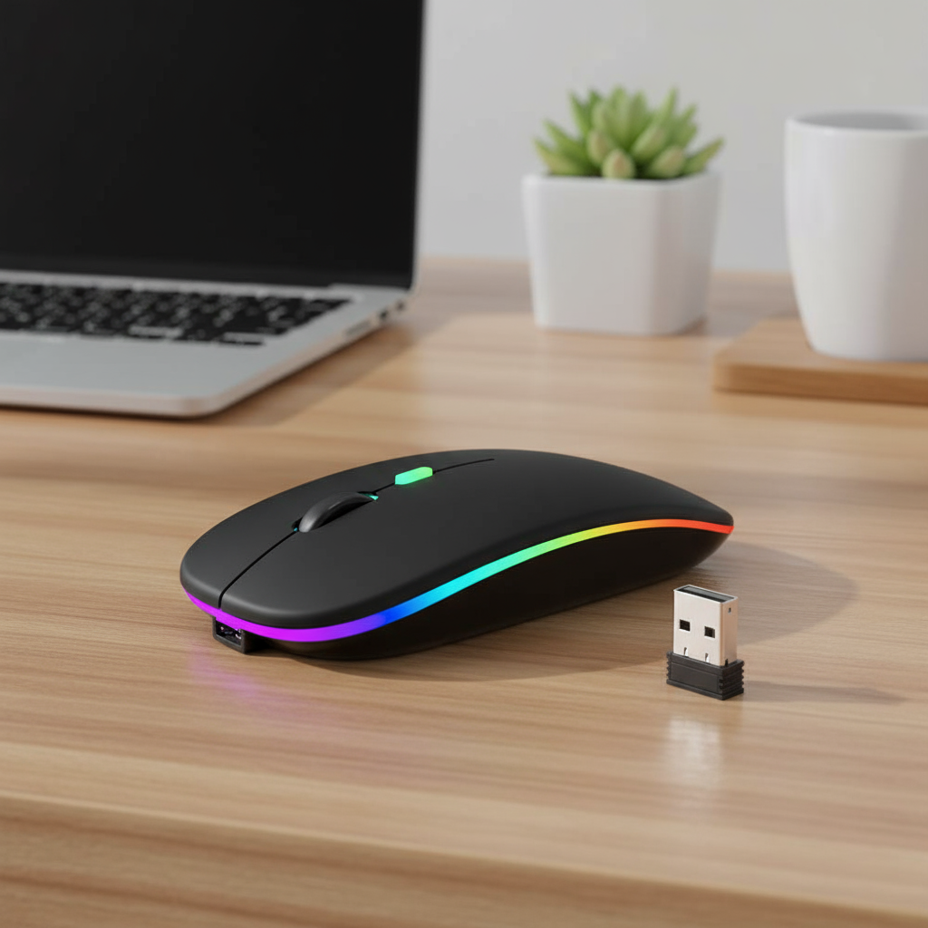 Mouse Silencioso Sem Fio com Modo Duplo 2.4G e Bluetooth 5.0, RGB ...