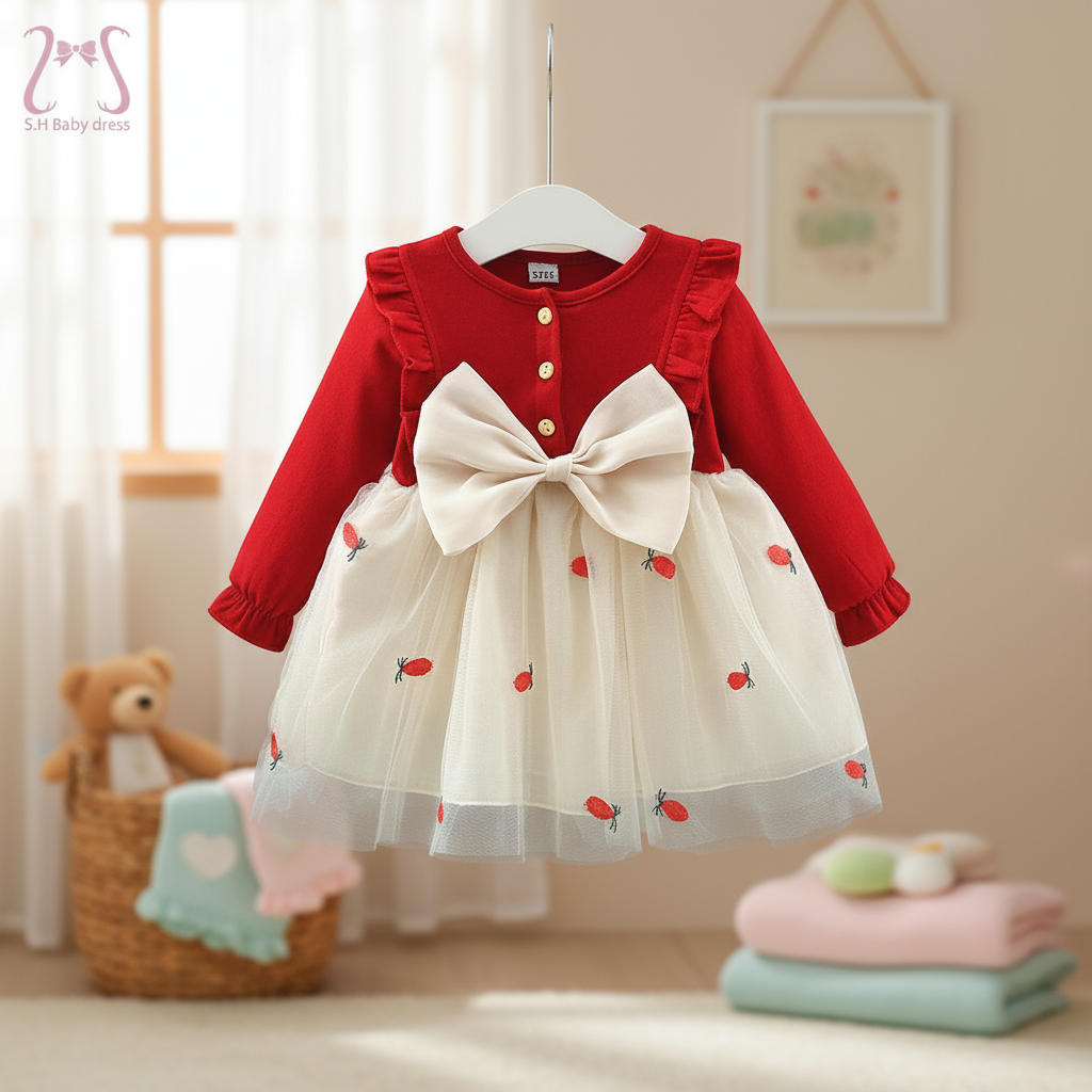 Vestido de princesa para bebê menina com mangas longas e laço, adequado ...