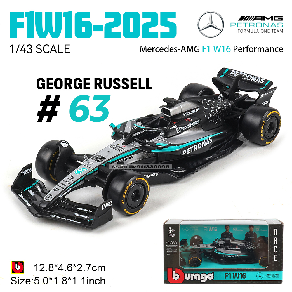 Bburago 1 : 43 Novo F1 Mercedes-AMG 2025 W16 # 63 George Russell