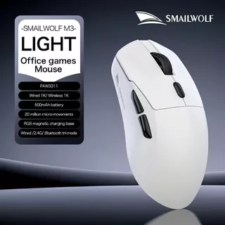 Mouse para jogos leve SMAILWOLF M3 com três modos, sensor PAW3311, 12000DPI e 1000Hz, ergonômico para PC, laptop e