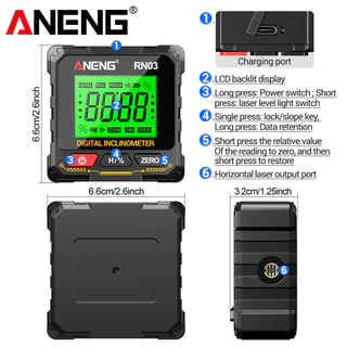 Um Conjunto De Instrumento De Medição A Laser De Função Dupla ANENG RN03, Inspeção De Ângulo De 360 Graus E Calibração