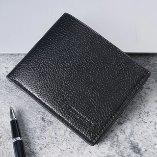 Carteira Dupla De Couro Pu Com Zíper Fino Para Homens, Design Horizontal