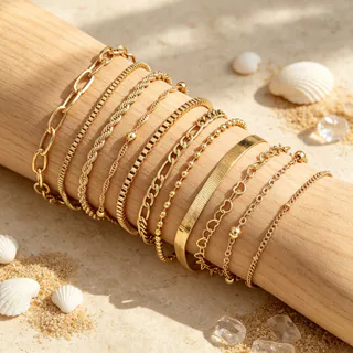 Conjunto de 10 pulseiras de aço inoxidável para mulher, vários estilos