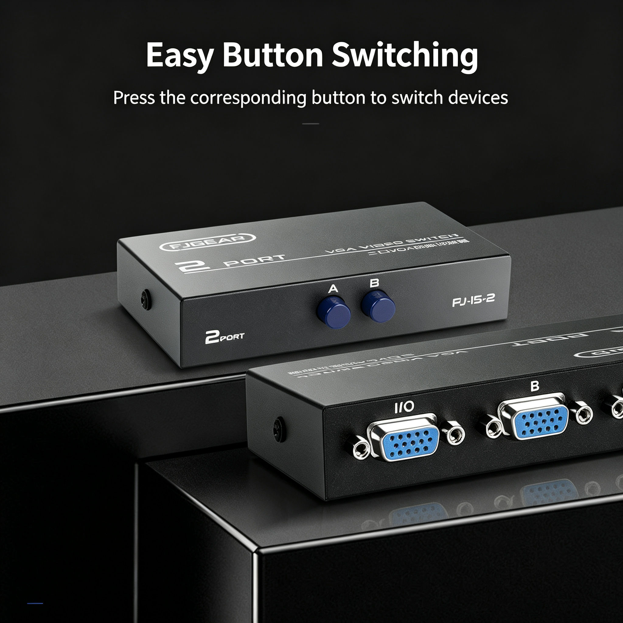 FJGERA VGA 2 portas, comutador bidirecional divisor 2 em 1/1 em 2, selecionador de vídeo manual 1080P, suporta monitores