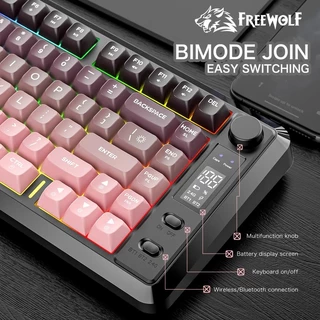 FREEWOLF M75 Teclado sem fio de dois modos, 82 teclas, layout compacto, Bluetooth 5.0+2.4G, bateria de 2000mAh,