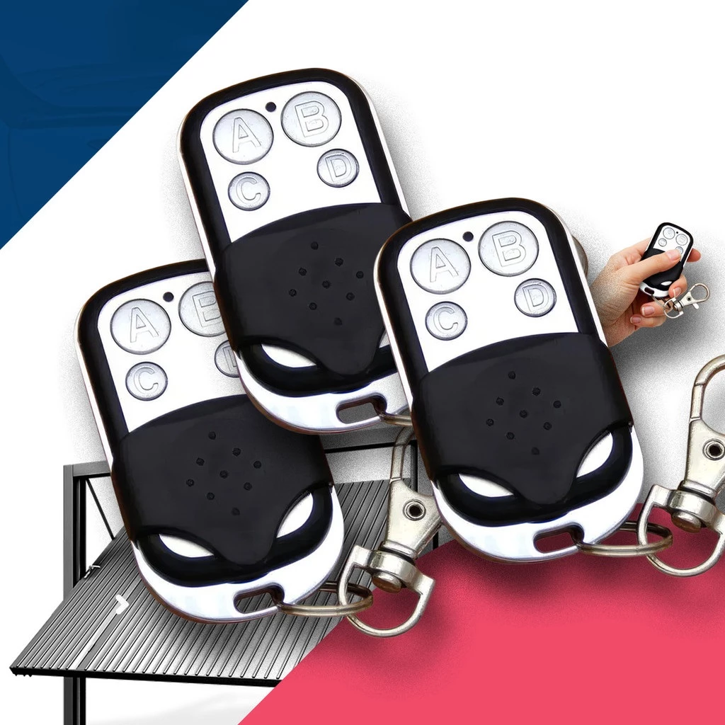 3 peças de controle remoto universal de 433 MHz com 4 botões para portão de garagem, duplicador com código fixo,
