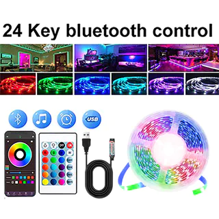 Luz De Tira LED 5050 RGB-Temporizador De Sincronização De Música USB 5V Com Controle Remoto De 24 Teclas Para Decoração em Oferta na Shopee