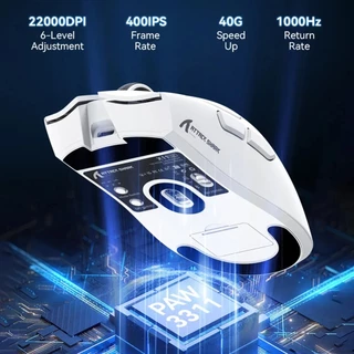 ATACAR TUBARÃO X11 SE Mouse Leve Sem Fio/BT/Com Fio 63g, PAW3311, Interruptores HUANO 20M, 22000DPI, 400IPS, 40G,