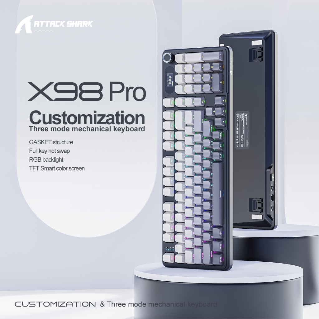 Teclado Mecânico Attack Shark X98 Pro | 3 Modos Sem Fio (BT/2.4G/USB-C ...