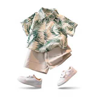 Roupa Havaiana Para Crianças De 0 A 5 Anos , Conjunto Casual De Manga Curta Estampada , Camisa E Shorts Meninos , 2 Peça em Oferta na Shopee