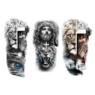 Oração 3 Unidades De Tatuagens Temporárias De Leão À Prova D'água Para Homens , Arte Corporal Realista Braço Falso , Per em Oferta na Shopee