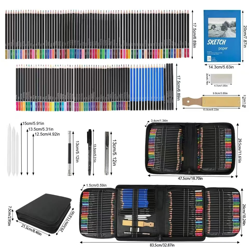 Conjunto Profissional de 97 Peças para Desenho e Esboço, Kit Completo ...