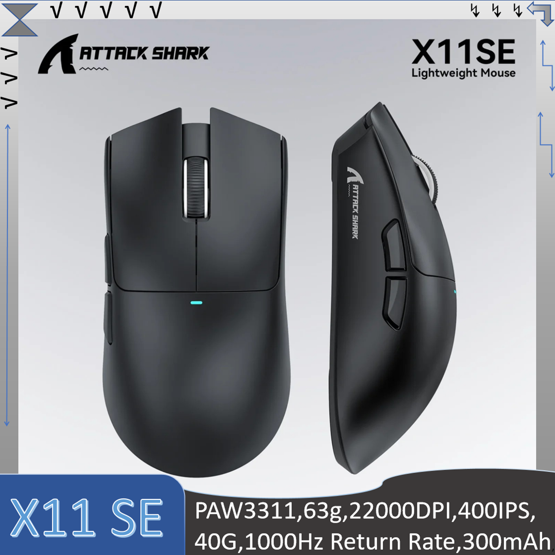 Mouse Gamer Leve Attack Shark X11 SE com Três Modos, Vida Útil dos Botões HUANO de 20 Milhões, Sensor PAW3311, 63g,