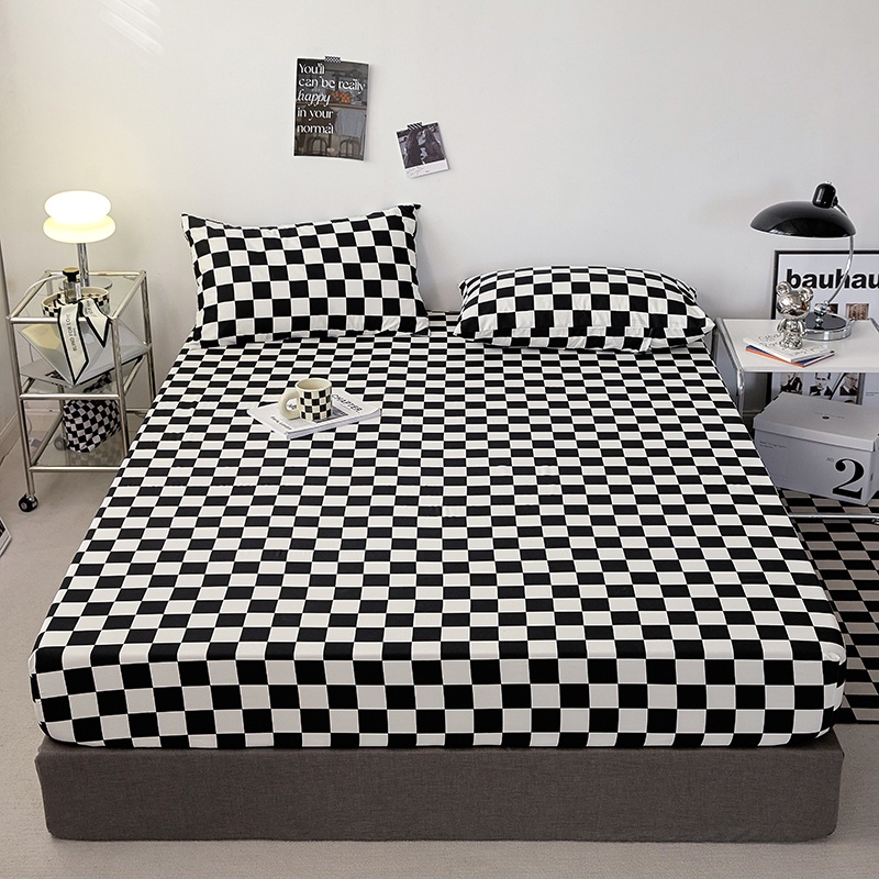 Lençóis De Cama Soft Black White Plaid Fitted Sheet Folha De Almofada Checkerboard De Solteiro Amigo Da Pele Verde/Cinza/Azul