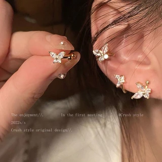 Jóias Femininas Coreanas Moda Feminina Liga Rhinestone Brincos Com Clipe De Borboleta