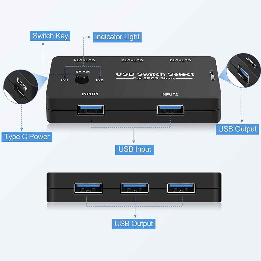 Interruptor KVM USB 2.0 Switcher Switch Para Windows 10 PC Teclado ...