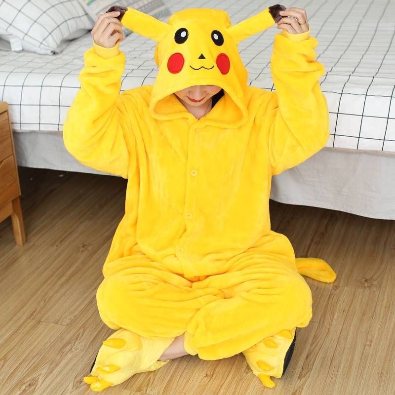 Pijama Feminino Kigurumi Fantasia Cosplay Pelúcia Confortável Macacão com  Capuz Pikachu Amarelo no Shoptime