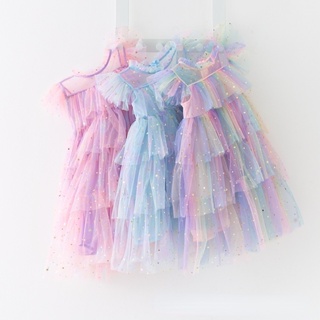 WFRV Baby Girl Tulle Princesa Vestido De Bebê Lantejoulas Arco-Íris Festa De Aniversário Bolo Para Meninas Flores Noiva Halloween