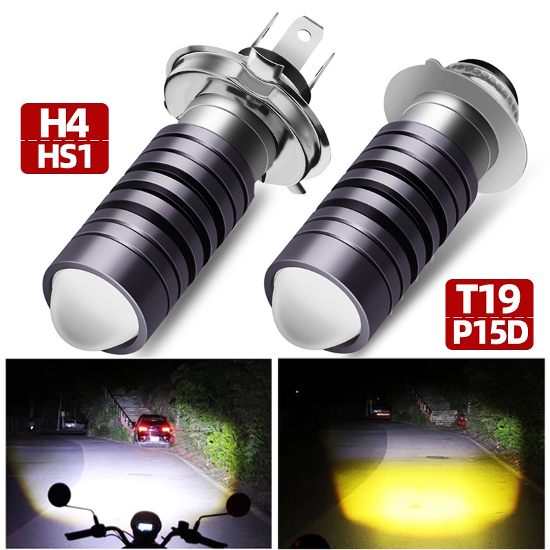 2023 Todos Os Novos Faróis LED Universais De Cor Dupla T19 P15D PX15D H6M Para Motocicletas H4 HS1 Feixe De Luz Hi/Lo Lâmpadas De Cabeça 6000K Branco 3000K Amarelo AC DC 9-80V