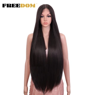 FREEDOM Perucas De Renda Sintética Yaki Reta Para Mulheres Peruca Marrom Ombre 36 Polegadas Parte Média Longa Azul Cosplay
