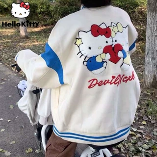 Sanrio Hello Kitty Moda Casaco De Baseball Y2k Streetwear Doce De Casal