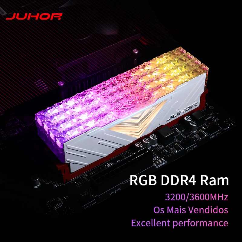 JUHOR Memoria Ram RGB DDR4 16GB 8GBX2)K 3200MHz 3600MHz 16GBX2 DDR4 RGB DIMM Ram Dupla Canal de Memória de Desktop Ram V4KI