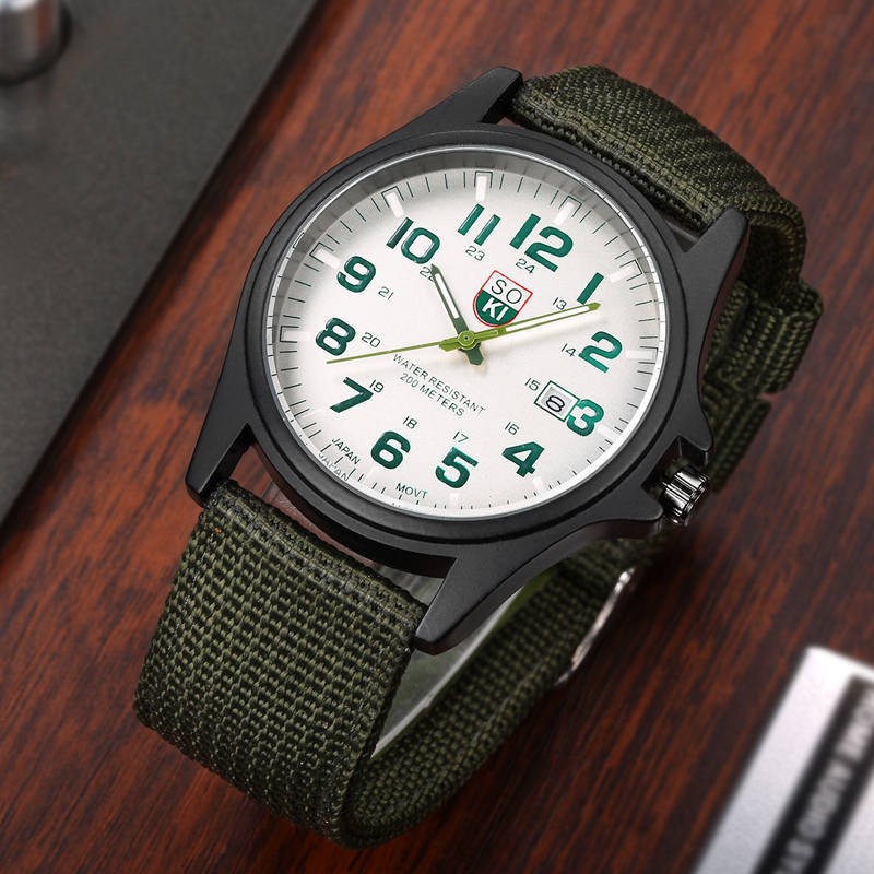 Homens Observam Calendário Cinto De Nylon Soki Militar Tecido De Quartzo Relógio Automático De Luxo Moda À Prova D'água