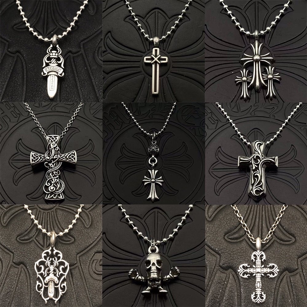 CHROME HEARTS Prata Esterlina 925 Colar Cruzado Pingente Crânio Vintage Punk Style Jewelry (16 Modelos)