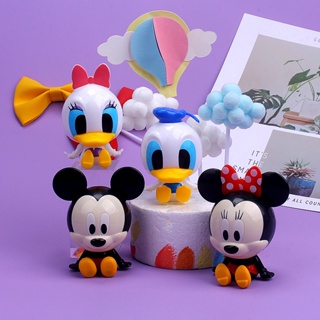 2Pcs/Set Disney Anime Mickey Mouse E Pato Donald Minnie Daisy Q Versão Bolo Decoração Carro Figuras De Ação Em PVC Bonecos Modelo Brinquedos Infantis Presentes