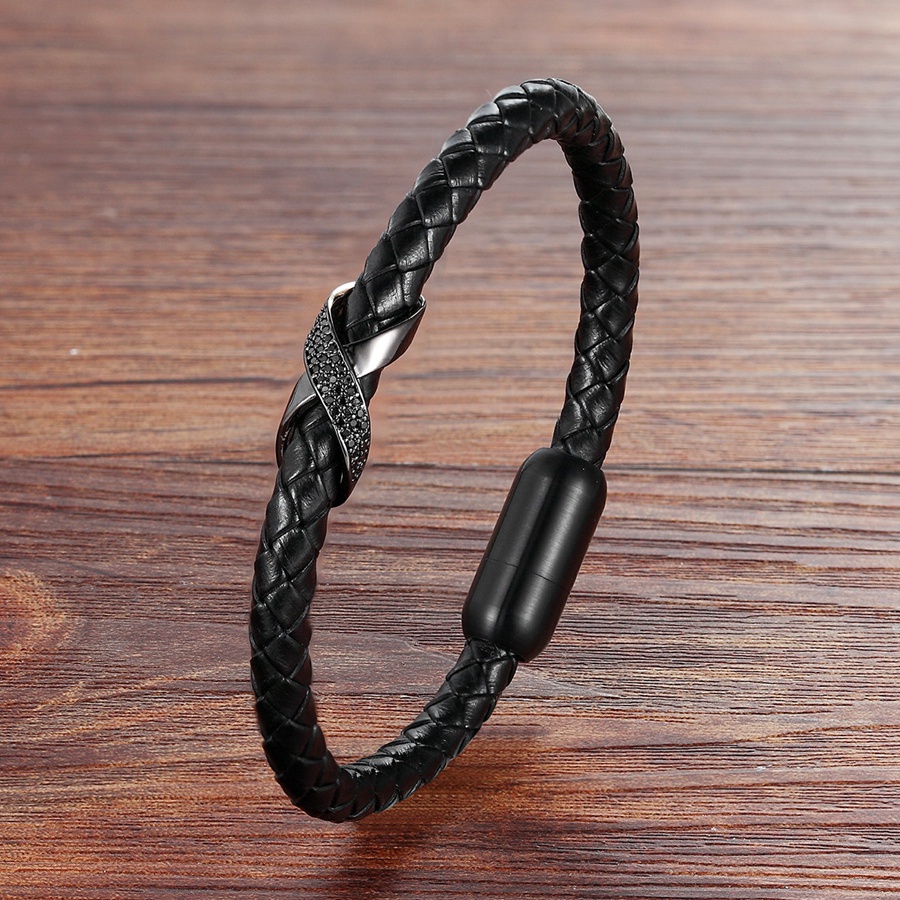 Infinity Logo Design Pulseira De Couro Para Homens Cruzar Jóias De Luxo Em Aço Inoxidável