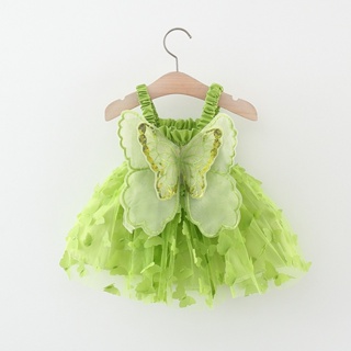 2023 Summer Butterfly Wings Baby Dresses New Solid Color Girl Sling Vestido De Moda Para Meninas Estilo Coreano Roupas (0-3 Anos)