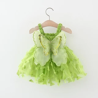 2023 Summer Butterfly Wings Baby Dresses New Solid Color Girl Sling Vestido De Moda Para Meninas Estilo Coreano Roupas (0-3 Anos)