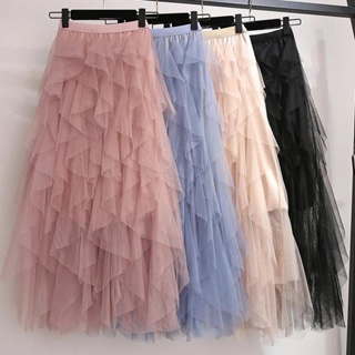 Saias De Bolo De Verão Em Tules De Primavera Malha Longa Irregular Maxi Woman
