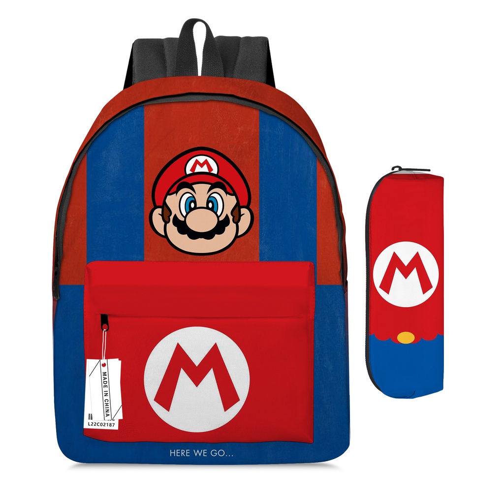 super Mario anime kit mochila escolar infantil 3D menino menina adolescente bolsa de estudante estojo de lápis 2pcs