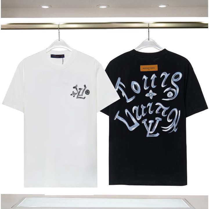 Camiseta Manga Curta Camiseta de Pescoço Redondo Clássico Grafite Clássico Carta Fluida Grafite Impressão Casual Homens Mulheres Mesmo Estilo Tudo-em-Quadrado