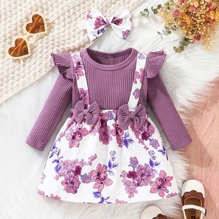 Conjunto Vestido De Bebê Menina Recém-Nascidos 3-36 Meses Moda Verão Manga Longa Floral Vestidos De Princesa Infantil