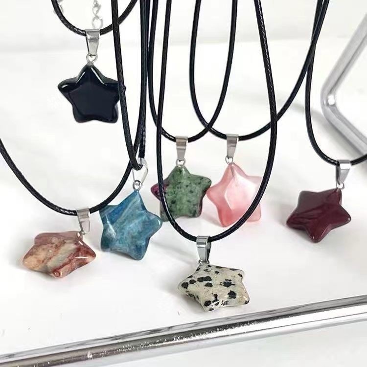 Colar De Cinco Estrelas Em Forma Y2K Stone Black Rope Chain